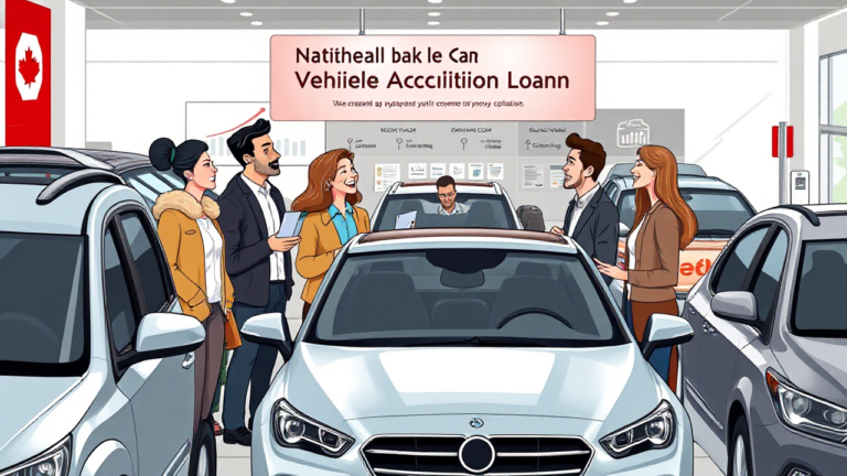 Image depicting a new vehicle acquisition with financing options available at the National Bank of Canada.