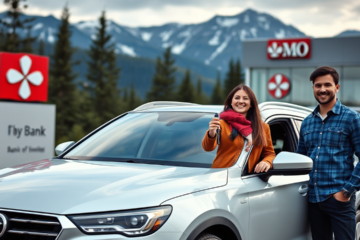 A happy family driving their new vehicle purchased with the BMO Vehicle Acquisition Loan.