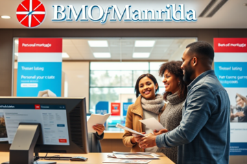 A happy family standing in front of their new home, representing the opportunities of BMO's real estate loans.