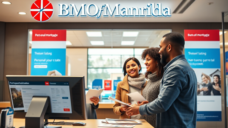 A happy family standing in front of their new home, representing the opportunities of BMO's real estate loans.