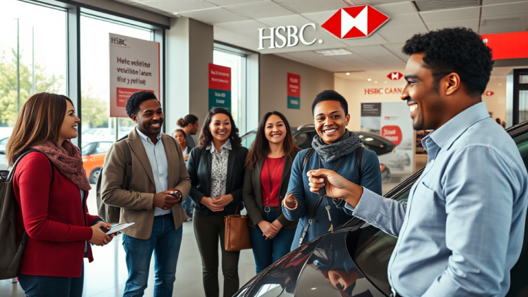 Illustration of HSBC Bank Canada Vehicle Acquisition Loan for purchasing new or used vehicles.