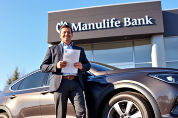 A family considering vehicle options with a loan from Manulife Bank.