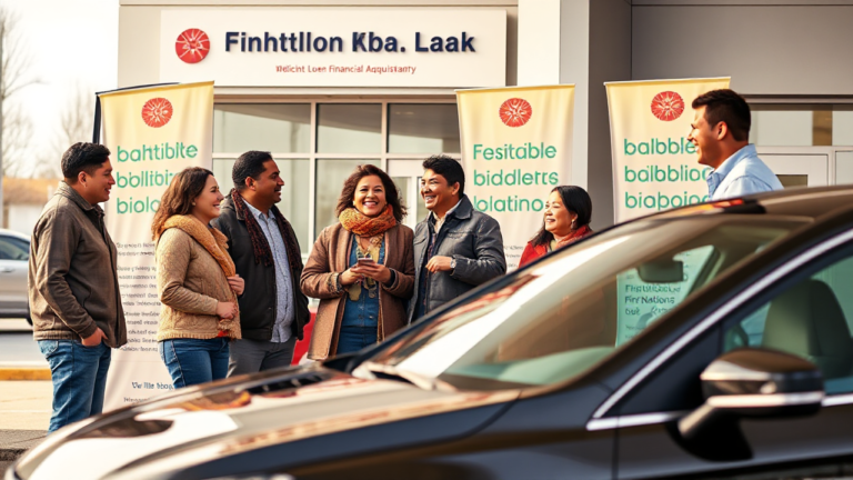 A family excitedly receiving their new vehicle financed through the First Nations Bank of Canada Vehicle Acquisition Loan.