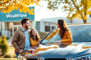A family happily driving their new vehicle purchased through Wealth One Bank's Vehicle Acquisition Loan.