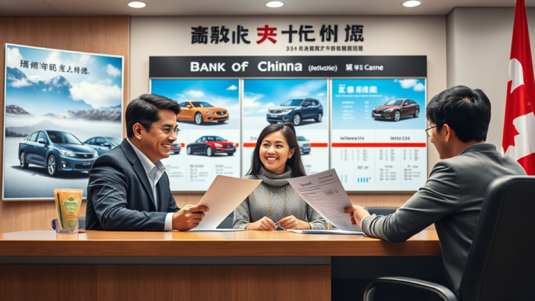 A visual representation of the Bank of China (Canada) vehicle loan offering, showcasing a customer exploring vehicle options.