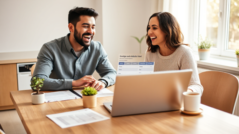 A young couple discussing their home financing options with a $20,000 home loan.