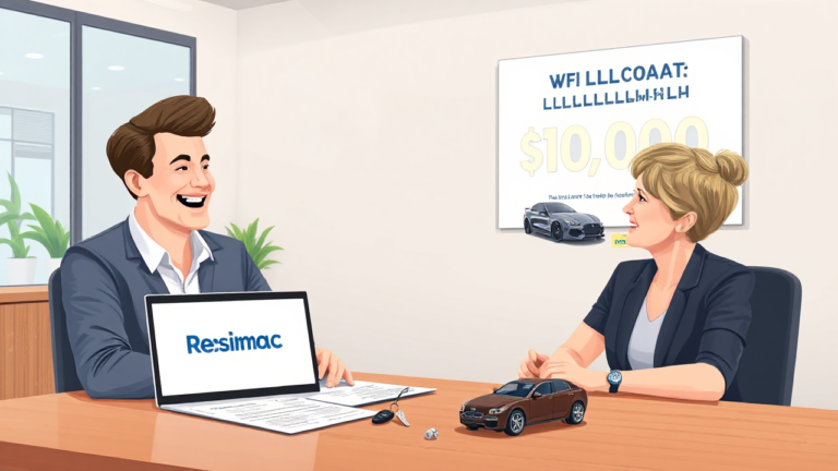 A person reviewing vehicle loan options with Resimac for financing up to $10,000.