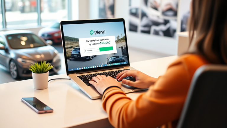 Image illustrating the process of securing a vehicle loan through Plenti for amounts up to $10,000.