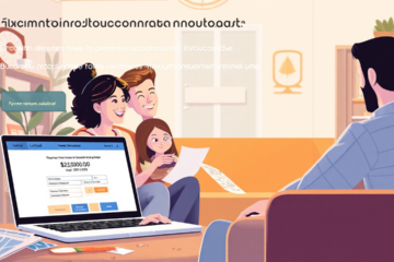 A family discussing home financing options with a calculator and documents.