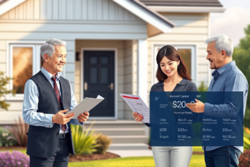 A couple discussing home financing options with ICBC advisors to secure a $20,000 home loan.