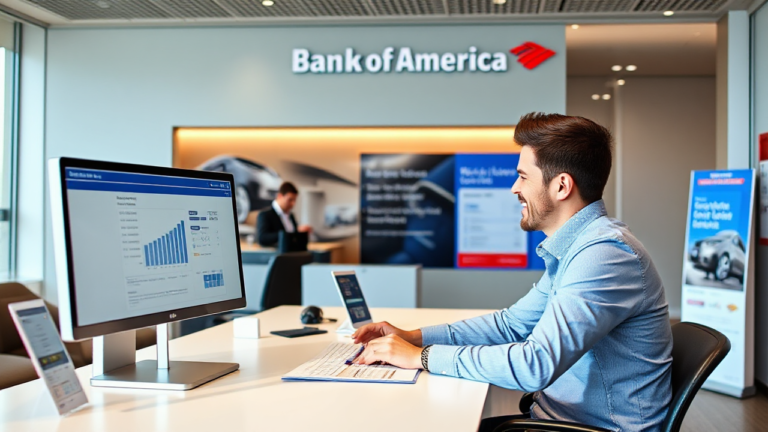 User applying for a vehicle loan online at Bank of America