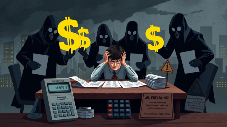 An illustration depicting the dangers of predatory lending practices and how to avoid them.