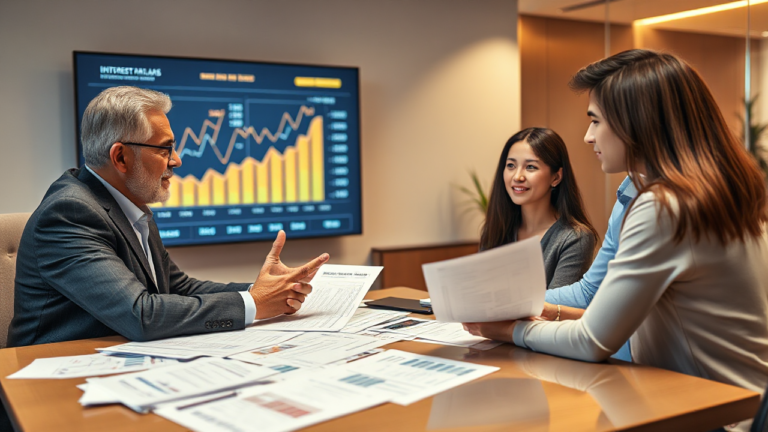 A calculator and documents representing loan comparison and interest rates.