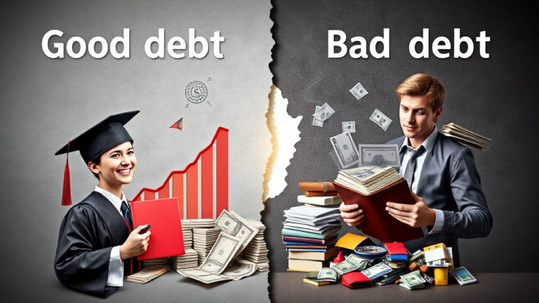 Conceptual image illustrating good vs bad debt