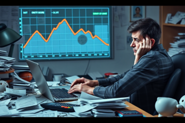 An illustration showing the relationship between debts and credit scores, highlighting financial health concepts.