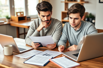 A person reviewing mortgage financing options with a calculator and documents.