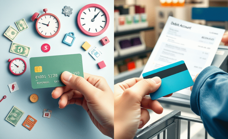 Illustration showing the differences between credit cards and debit cards.
