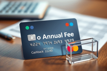 A person analyzing credit card options with no annual fees.