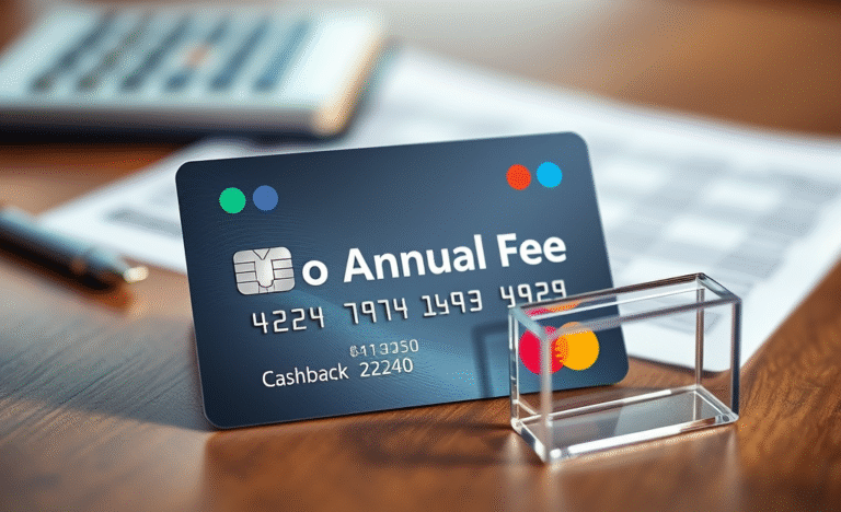 A person analyzing credit card options with no annual fees.