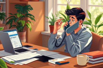 A person organizing credit reports and managing finances to clean their name with the help of a credit card.