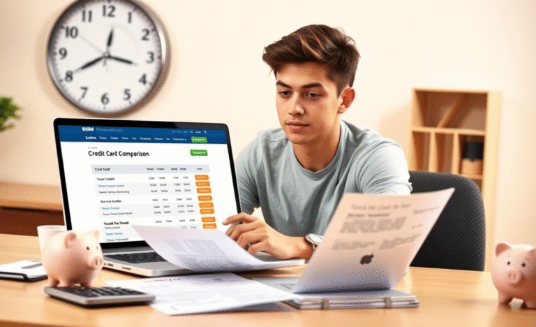 A person reviewing financial documents with a calculator, representing the decision-making process before requesting a credit card.