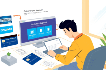 An illustration depicting easy online credit card approval process.