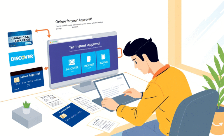 An illustration depicting easy online credit card approval process.