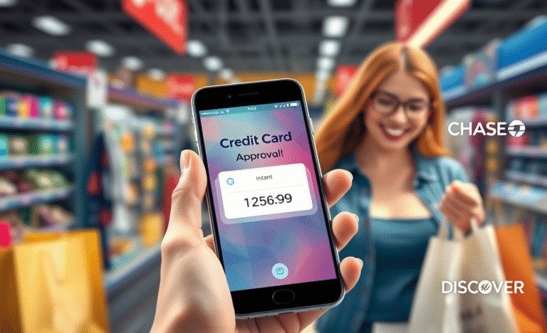 A person using a mobile device to apply for a credit card with instant approval.