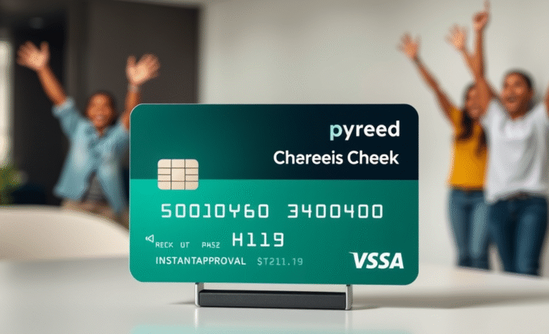 A person happily holding a credit card, celebrating instant approval without a credit check.