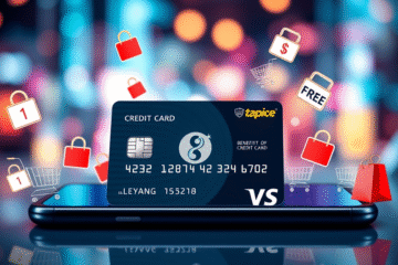 A person shopping online with a credit card and a laptop, highlighting the benefits of using a digital card for online purchases.