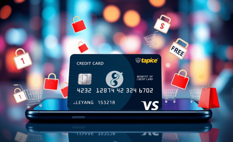 A person shopping online with a credit card and a laptop, highlighting the benefits of using a digital card for online purchases.