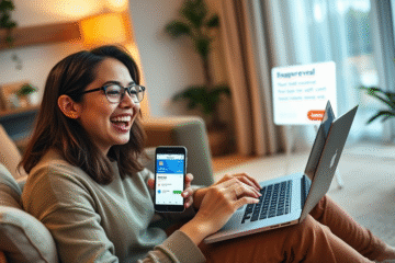A person using a laptop to apply for a credit card with digital approval.