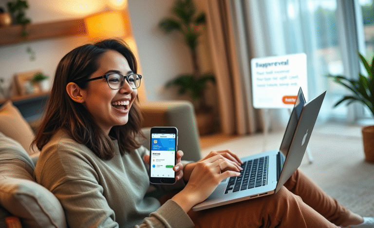 A person using a laptop to apply for a credit card with digital approval.