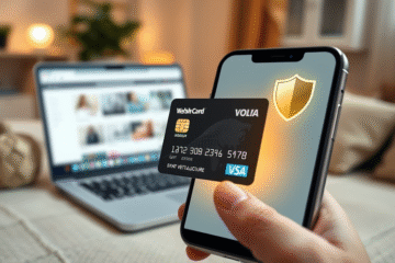 An illustration of a virtual credit card for secure online transactions.