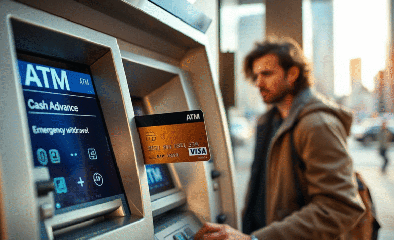 A credit card offering emergency cash withdrawal services at ATMs.
