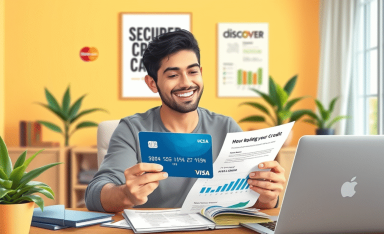Illustration showing various credit cards for rebuilding credit.