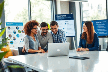 A professional setting showcasing employees at BNZ Bank engaged in customer service and collaboration.