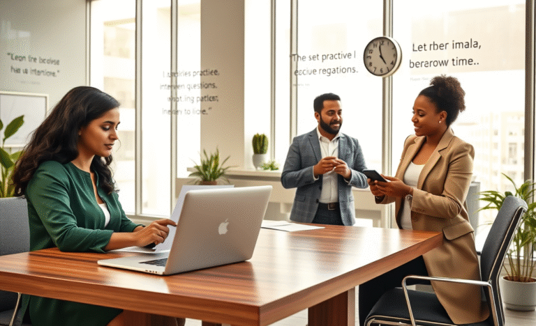 A professional preparing a resume and practicing interview skills.