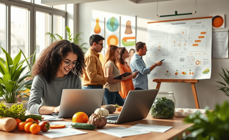 An inspiring image showcasing a diverse Foodstuffs team collaborating in a vibrant kitchen environment.