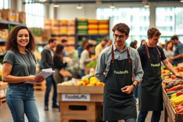 A diverse team collaborating in a food industry setting, showcasing teamwork and career growth opportunities.