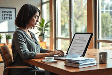 A professional writing a cover letter for job applications