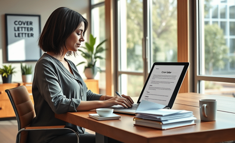 A professional writing a cover letter for job applications