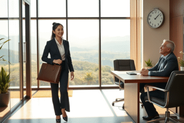 A professional candidate arriving on time for an interview.