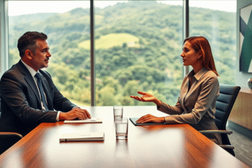 A professional preparing for a job interview, emphasizing key communication strategies.