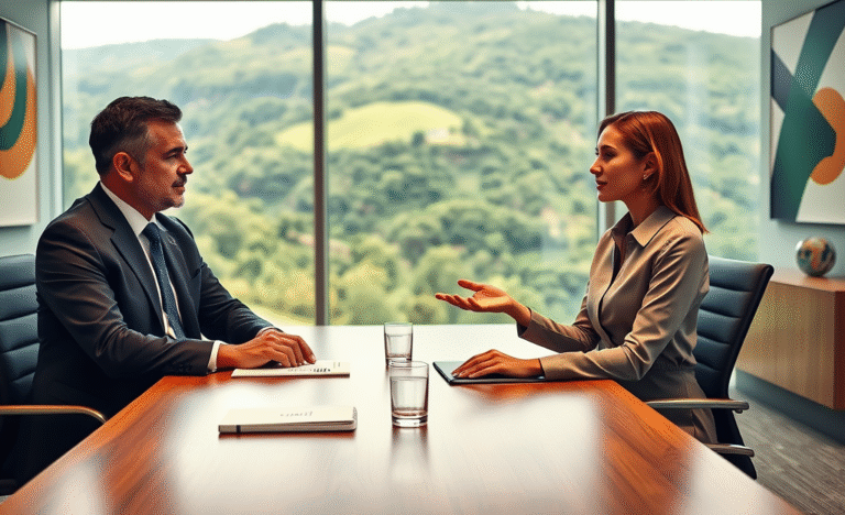 A professional preparing for a job interview, emphasizing key communication strategies.