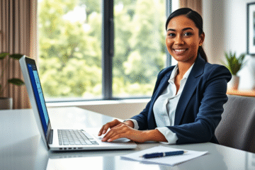 A person preparing for a video interview with tips for success.