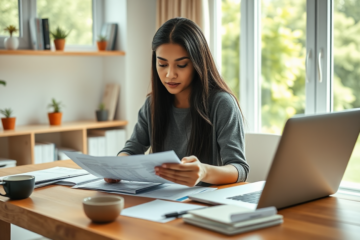 Focused young Māori woman assessing personal loan affordability at a tidy desk in a bright New Zealand home office