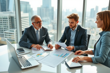 Financial advisor and client comparing personal loans beyond rates in a modern Australian office with loan documents and charts on desk