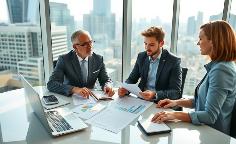 Financial advisor and client comparing personal loans beyond rates in a modern Australian office with loan documents and charts on desk